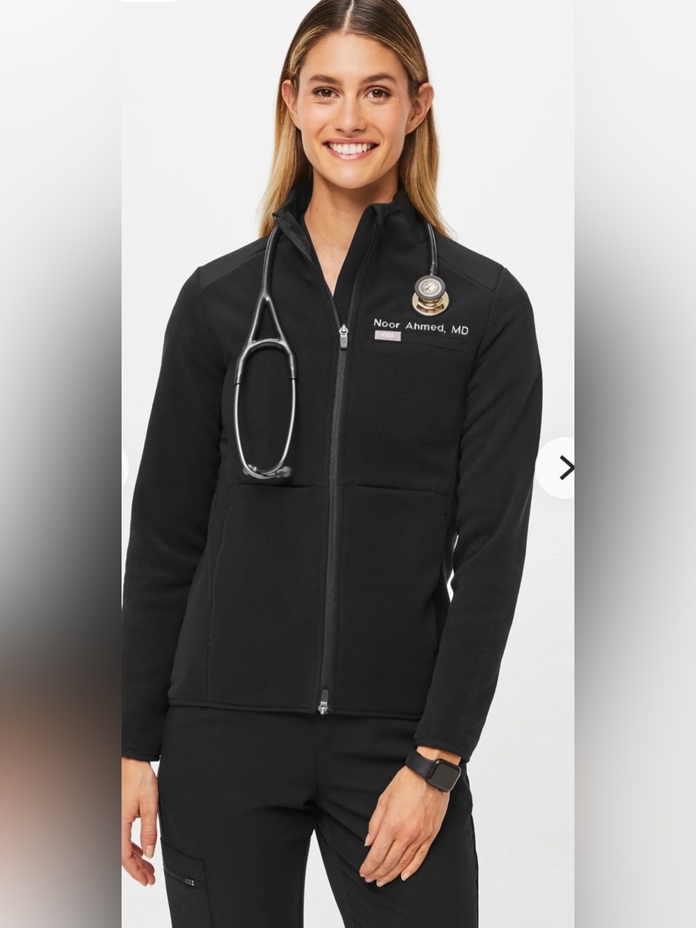 FIGS - On-Shift Fleece Scrub Jacket - Black - Size Small